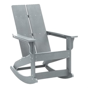 Modern 2-Slat Adirondack Poly Resin Rocking Chair for Indoor/Outdoor Use - Gray
