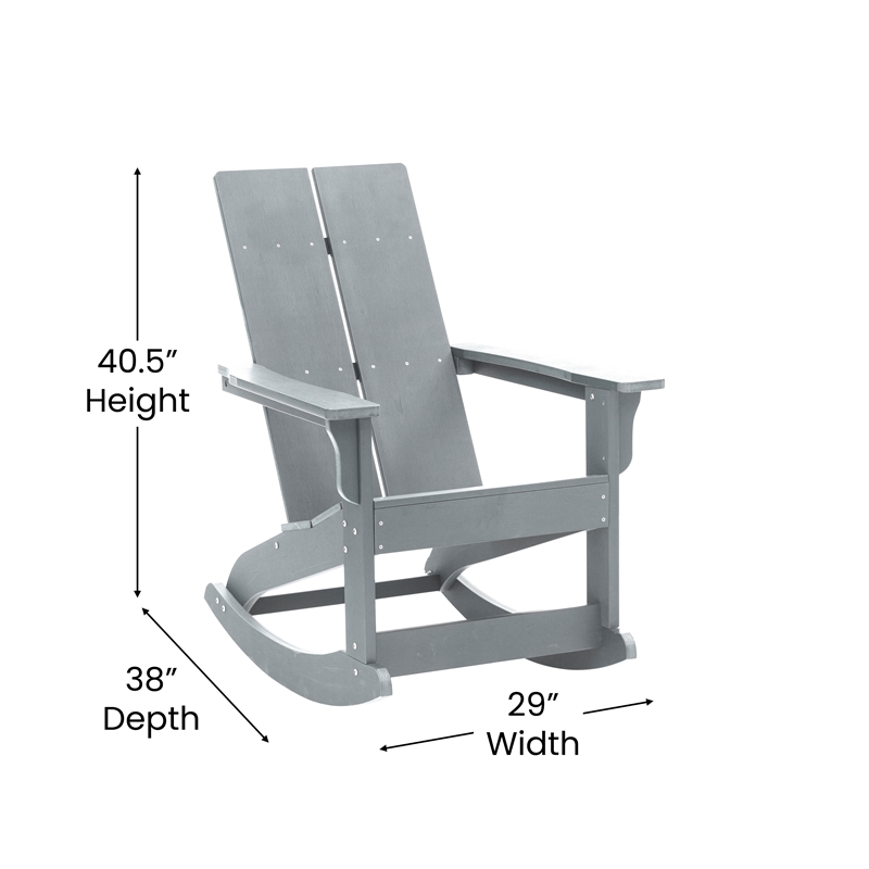 Modern 2-Slat Adirondack Poly Resin Rocking Chair for Indoor/Outdoor Use - Gray
