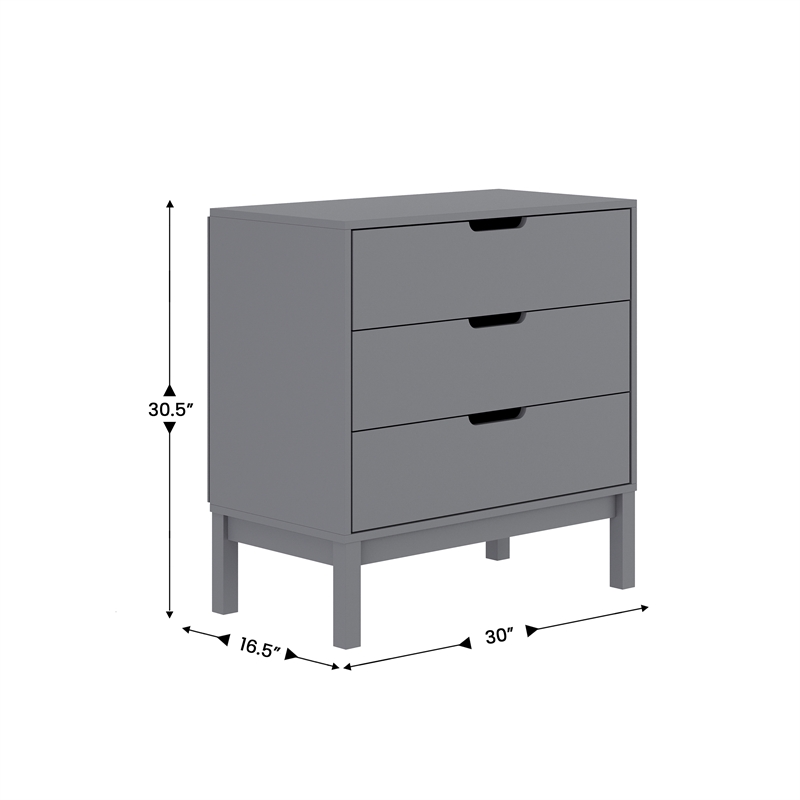Wooden 3-Drawer Dresser with Smooth Bearing Slides for Kids Bedroom in Gray