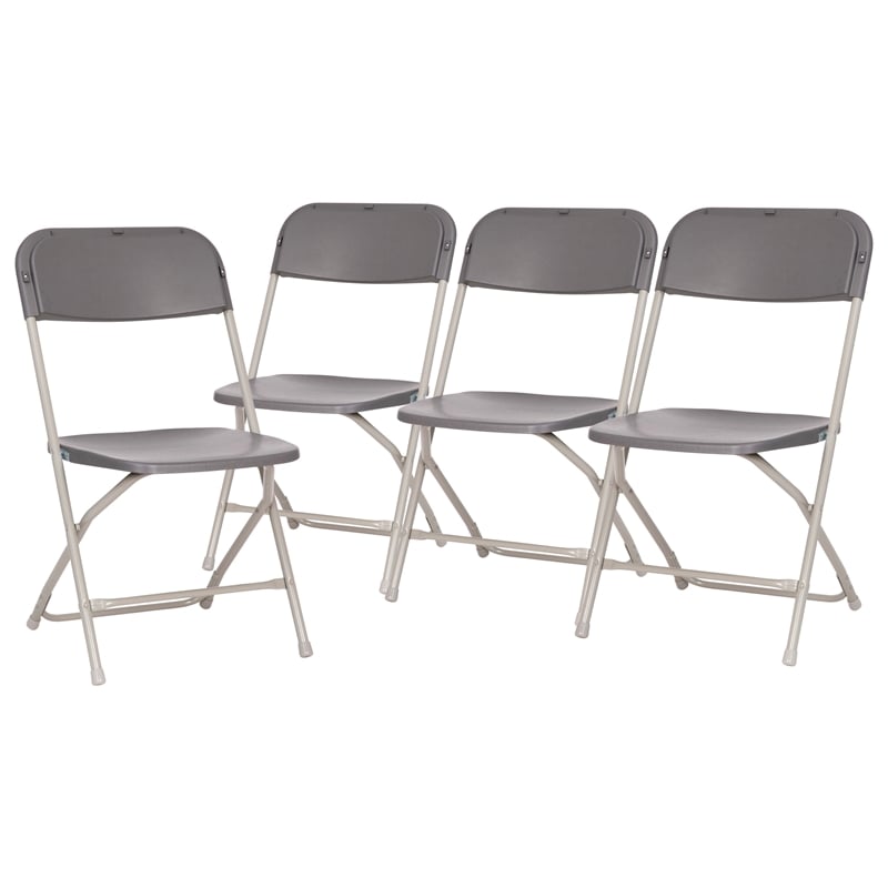 Spacious & Contoured Commercial Wide & Tall Gray Plastic Folding Chairs-4 Pack