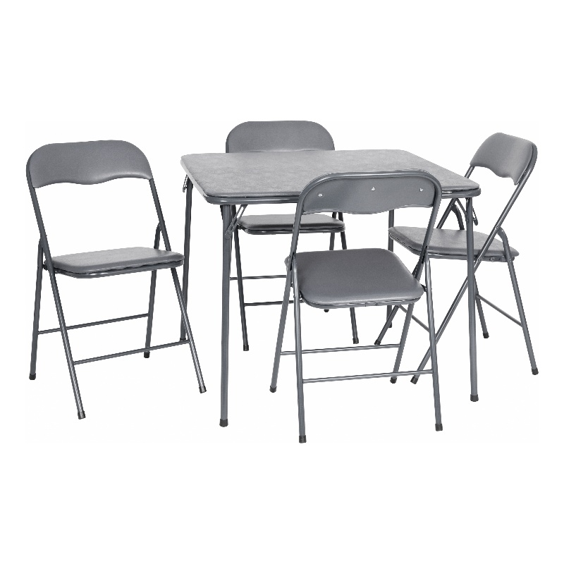 5 Piece Gray Folding Card Table and Chair Set with Upholstered Table Top