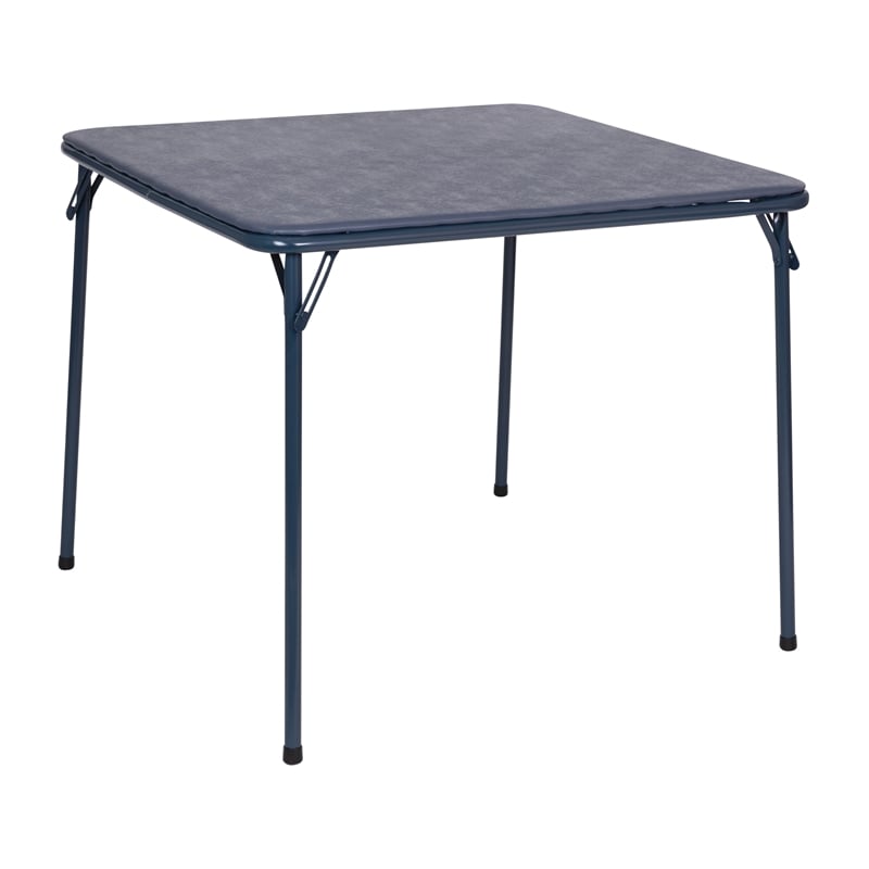 5 Piece Navy Folding Card Table and Chair Set with Upholstered Table Top