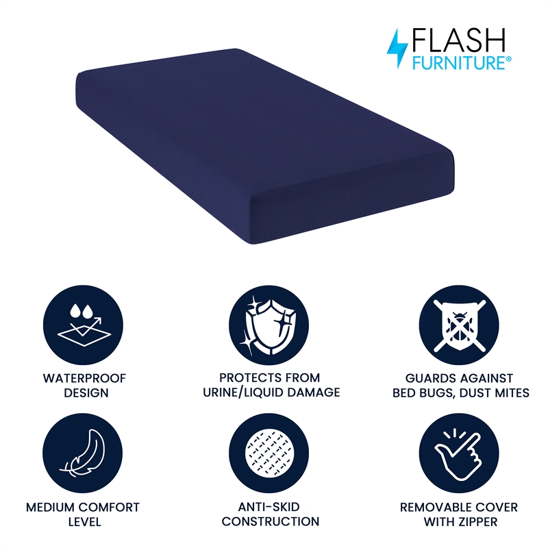 Liquid-Resistant Memory Foam Twin Cooling Mattress with Zippered Cover in Blue