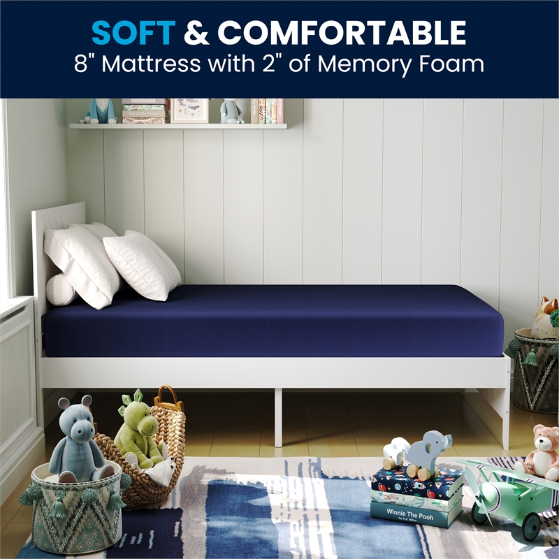 Liquid-Resistant Memory Foam Twin Cooling Mattress with Zippered Cover in Blue
