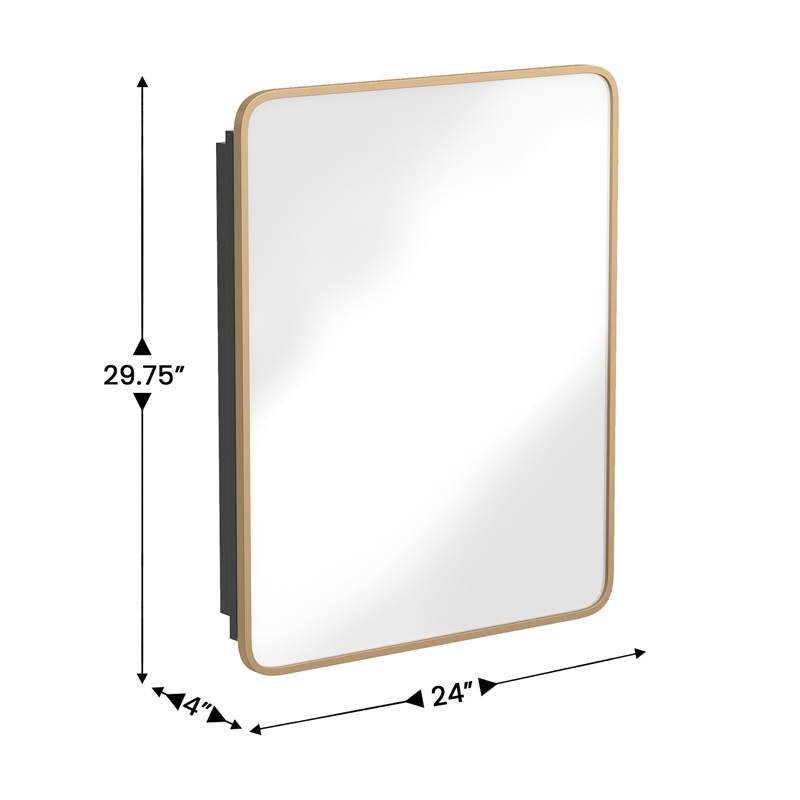 Recessed Bathroom Medicine Cabinet with Beveled Mirror in Gold - 24x30