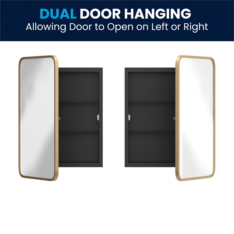 Recessed Bathroom Medicine Cabinet with Beveled Mirror in Gold - 16x24