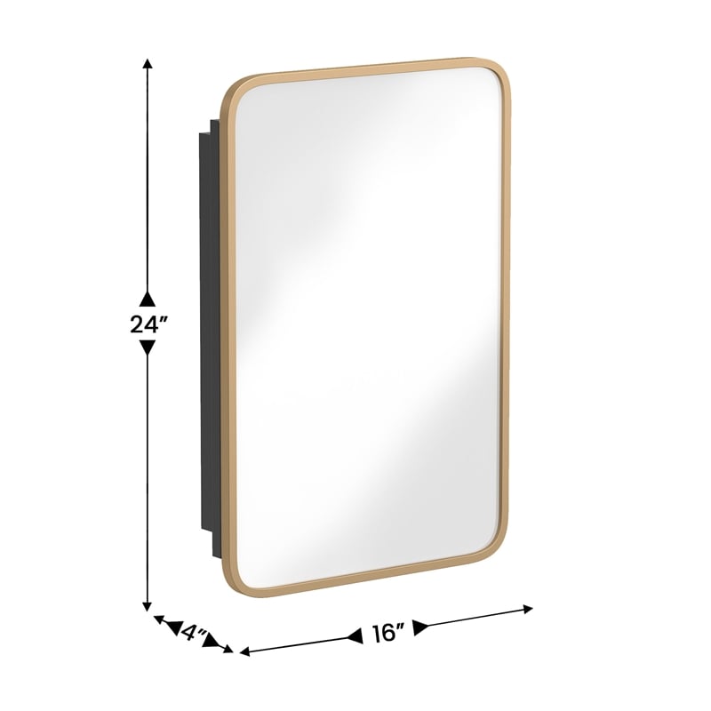 Recessed Bathroom Medicine Cabinet with Beveled Mirror in Gold - 16x24