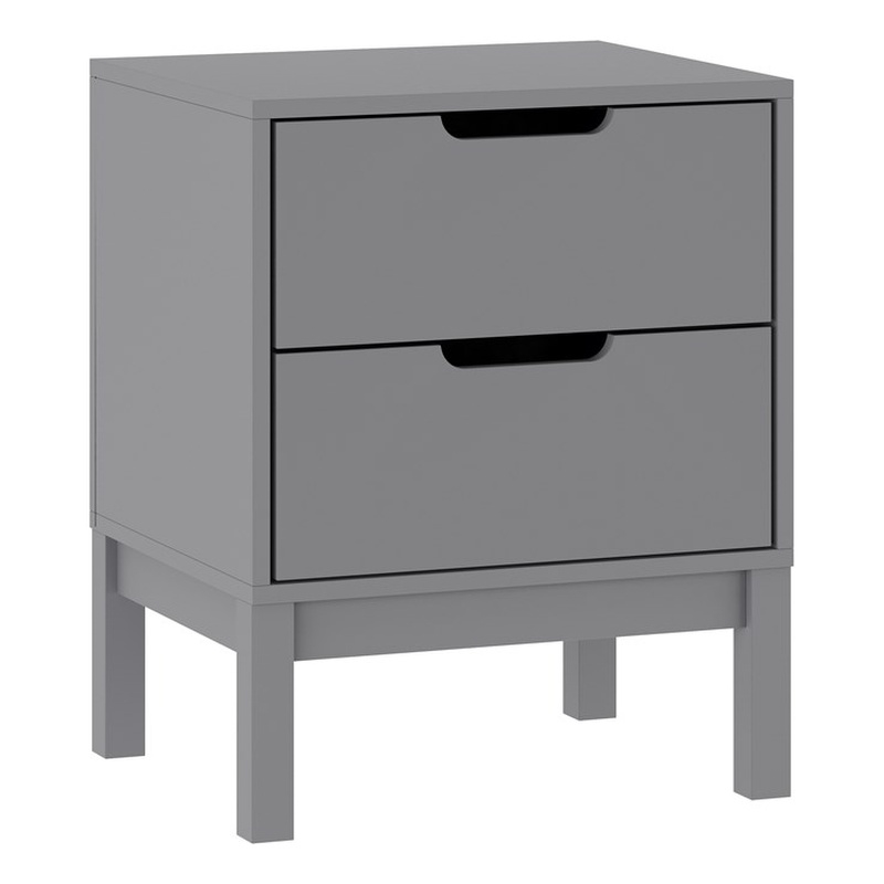 Wooden Night Stand for Kids Bedroom with 2 Storage Drawers in Gray