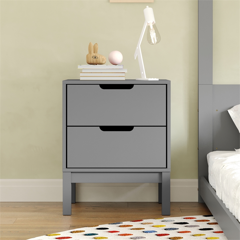 Wooden Night Stand for Kids Bedroom with 2 Storage Drawers in Gray