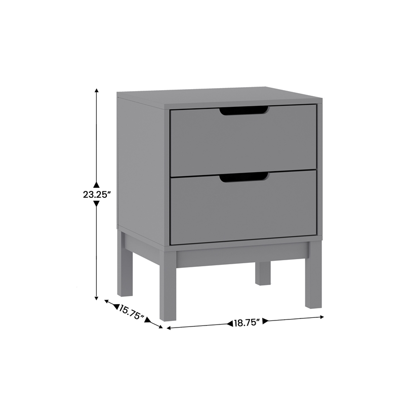 Wooden Night Stand for Kids Bedroom with 2 Storage Drawers in Gray