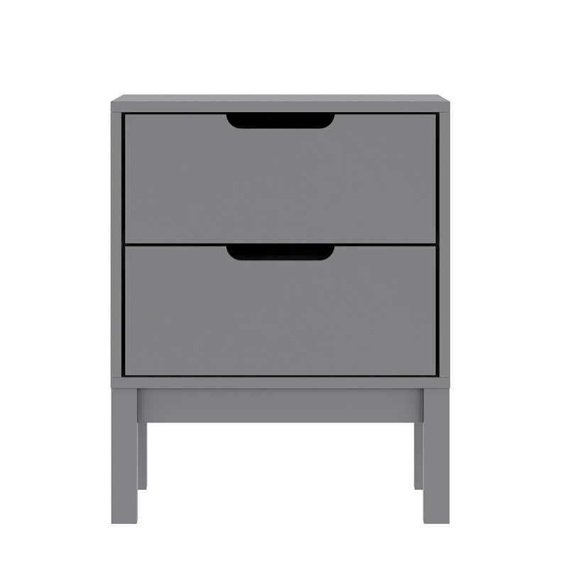 Wooden Night Stand for Kids Bedroom with 2 Storage Drawers in Gray