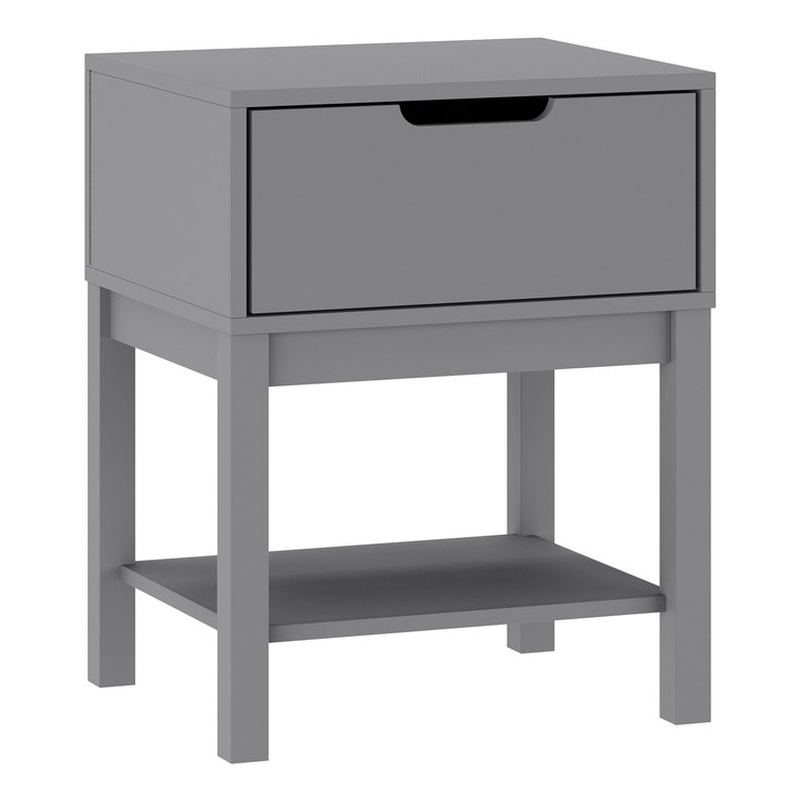 Wooden Night Stand for Kids Bedroom with Storage Drawer and Shelf in Gray
