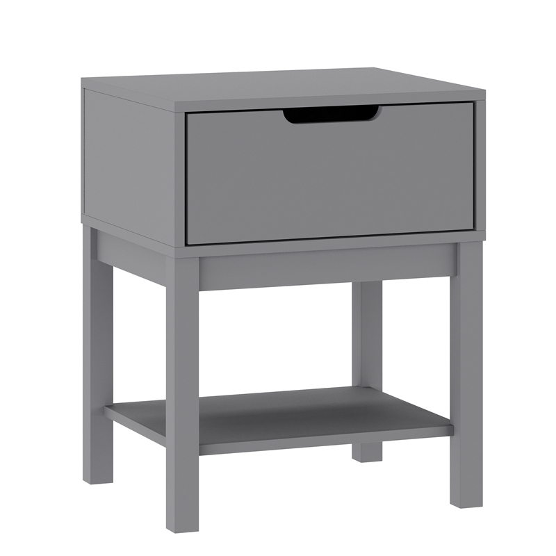 Wooden Night Stand for Kids Bedroom with Storage Drawer and Shelf in Gray