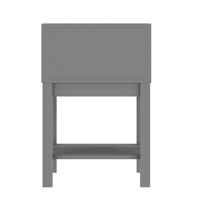 Wooden Night Stand for Kids Bedroom with Storage Drawer and Shelf in Gray