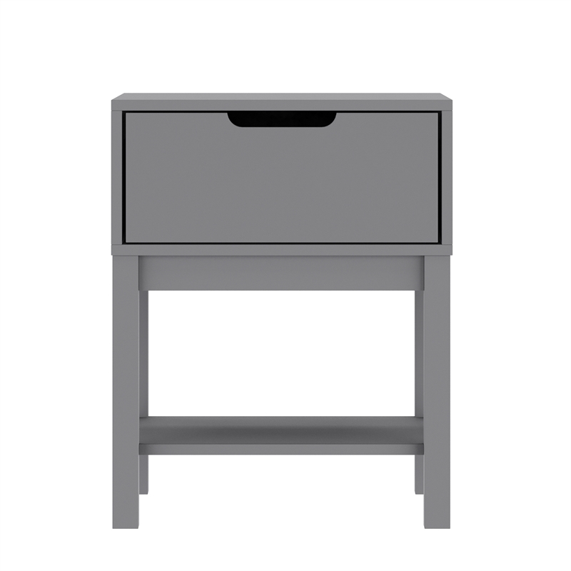 Wooden Night Stand for Kids Bedroom with Storage Drawer and Shelf in Gray
