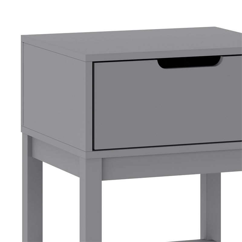 Wooden Night Stand for Kids Bedroom with Storage Drawer and Shelf in Gray