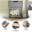 Wooden Night Stand for Kids Bedroom with Storage Drawer and Shelf in Gray