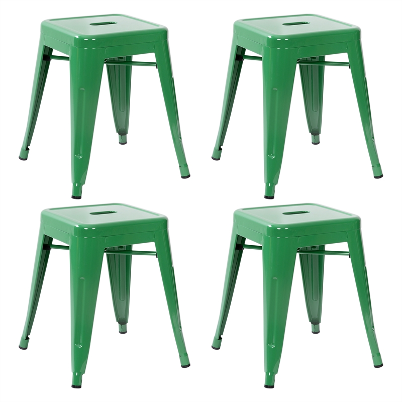 18 Inch Table Height Indoor Stackable Metal Dining Stool in Green-Set of 4