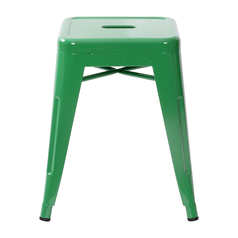18 Inch Table Height Indoor Stackable Metal Dining Stool in Green-Set of 4