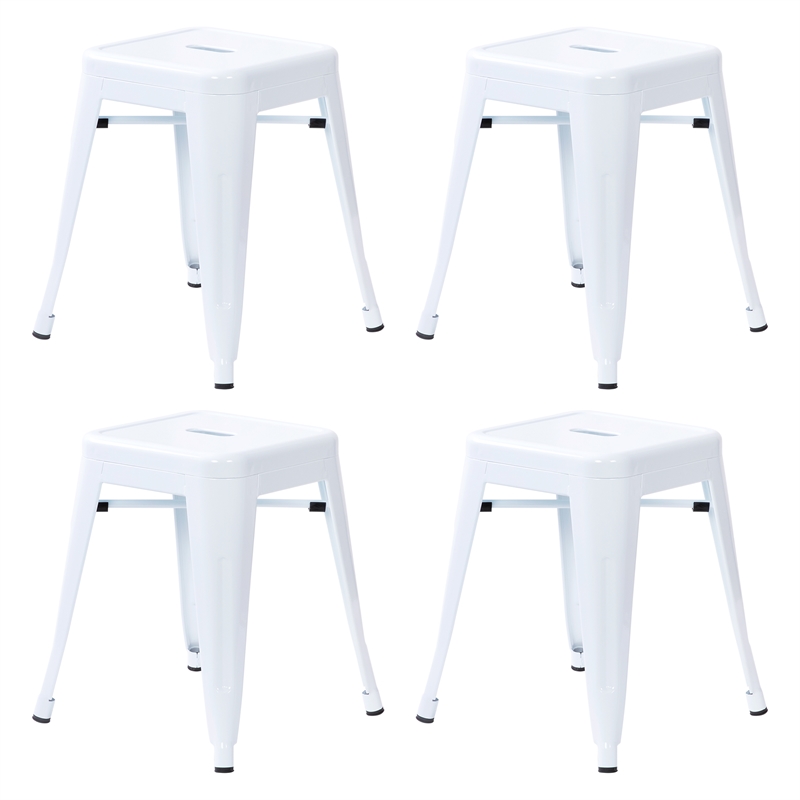 18 Inch Table Height Indoor Stackable Metal Dining Stool in White-Set of 4