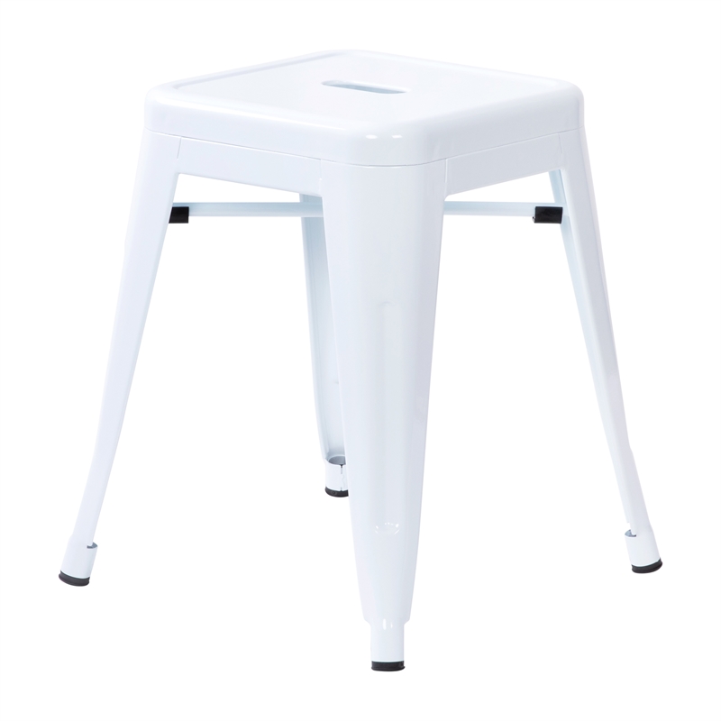 18 Inch Table Height Indoor Stackable Metal Dining Stool in White-Set of 4