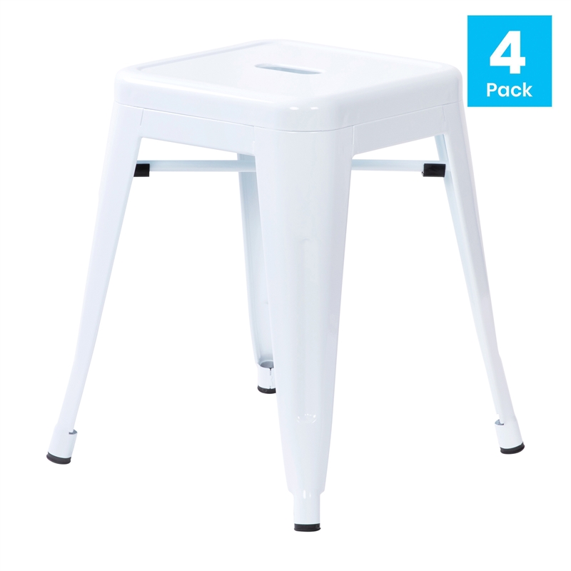 18 Inch Table Height Indoor Stackable Metal Dining Stool in White-Set of 4