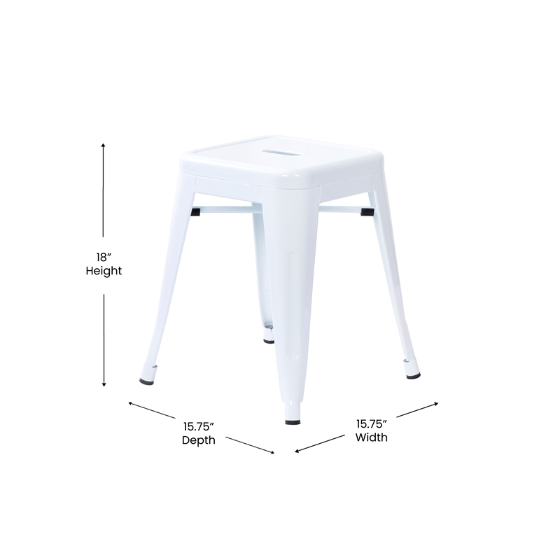 18 Inch Table Height Indoor Stackable Metal Dining Stool in White-Set of 4
