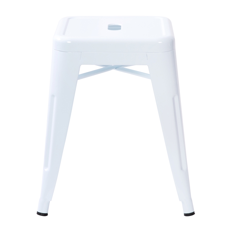 18 Inch Table Height Indoor Stackable Metal Dining Stool in White-Set of 4