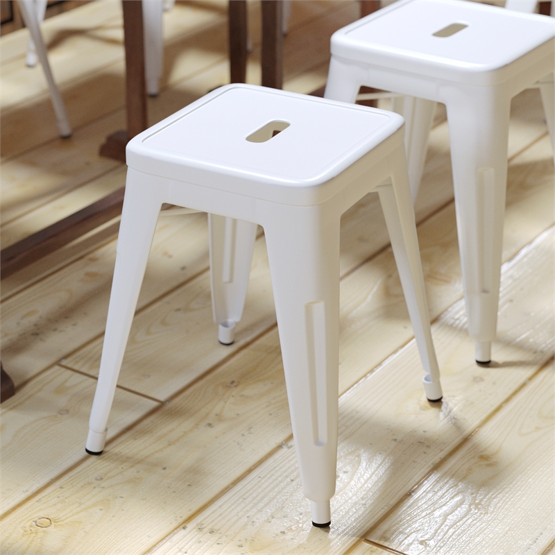 18 Inch Table Height Indoor Stackable Metal Dining Stool in White-Set of 4