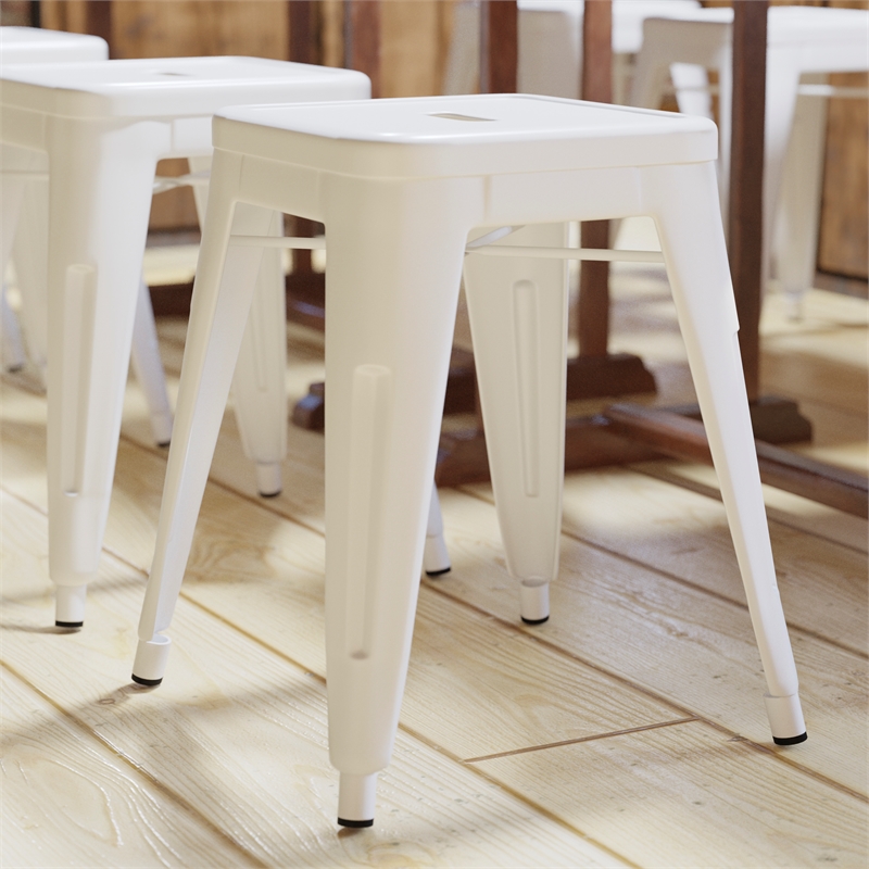 18 Inch Table Height Indoor Stackable Metal Dining Stool in White-Set of 4