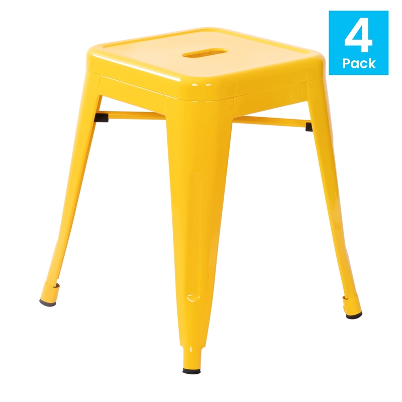 18 Inch Table Height Indoor Stackable Metal Dining Stool in Yellow-Set of 4