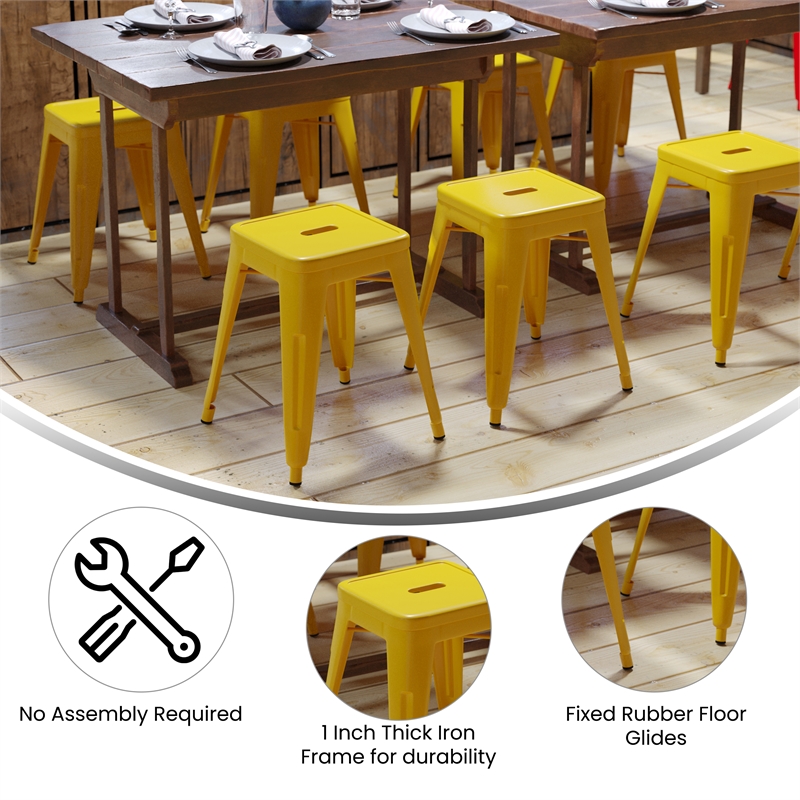 18 Inch Table Height Indoor Stackable Metal Dining Stool in Yellow-Set of 4