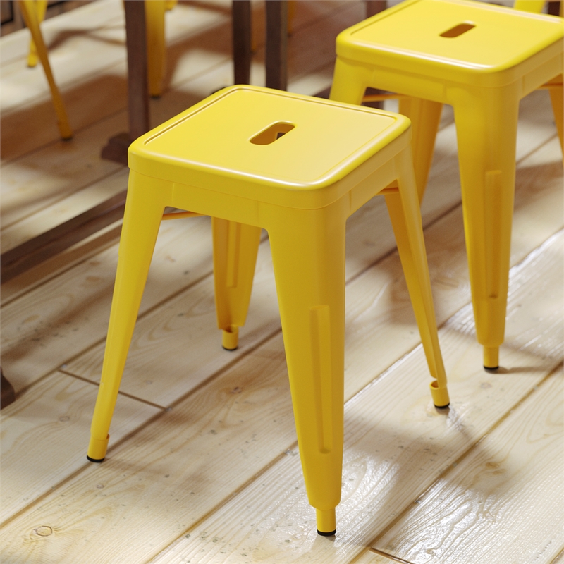 18 Inch Table Height Indoor Stackable Metal Dining Stool in Yellow-Set of 4