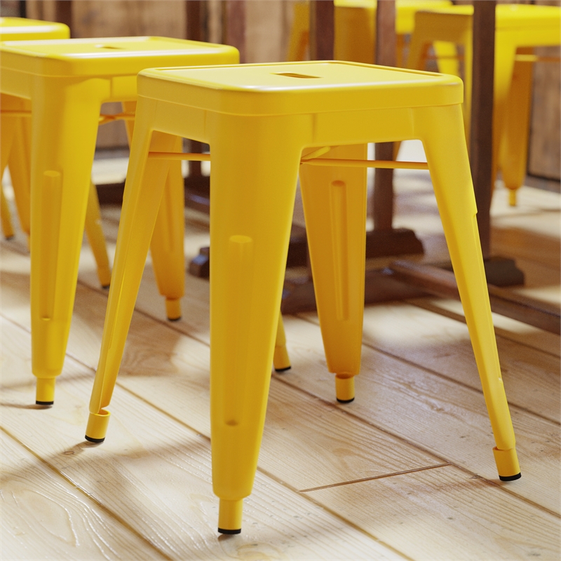 18 Inch Table Height Indoor Stackable Metal Dining Stool in Yellow-Set of 4