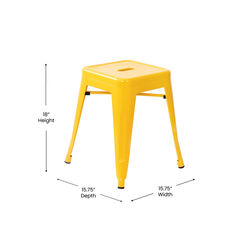 18 Inch Table Height Indoor Stackable Metal Dining Stool in Yellow-Set of 4