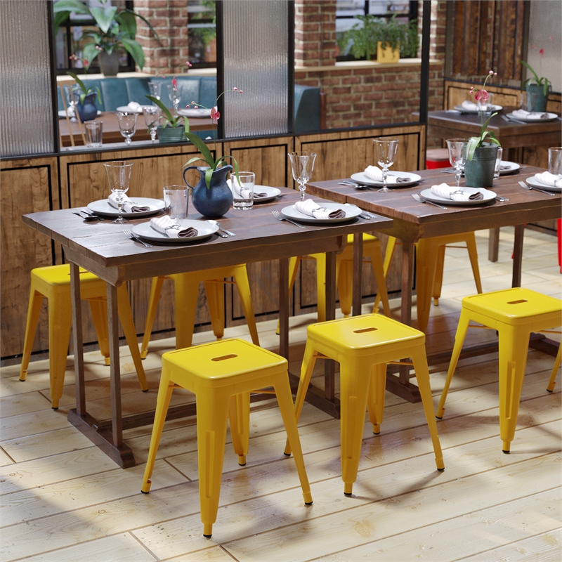 18 Inch Table Height Indoor Stackable Metal Dining Stool in Yellow-Set of 4