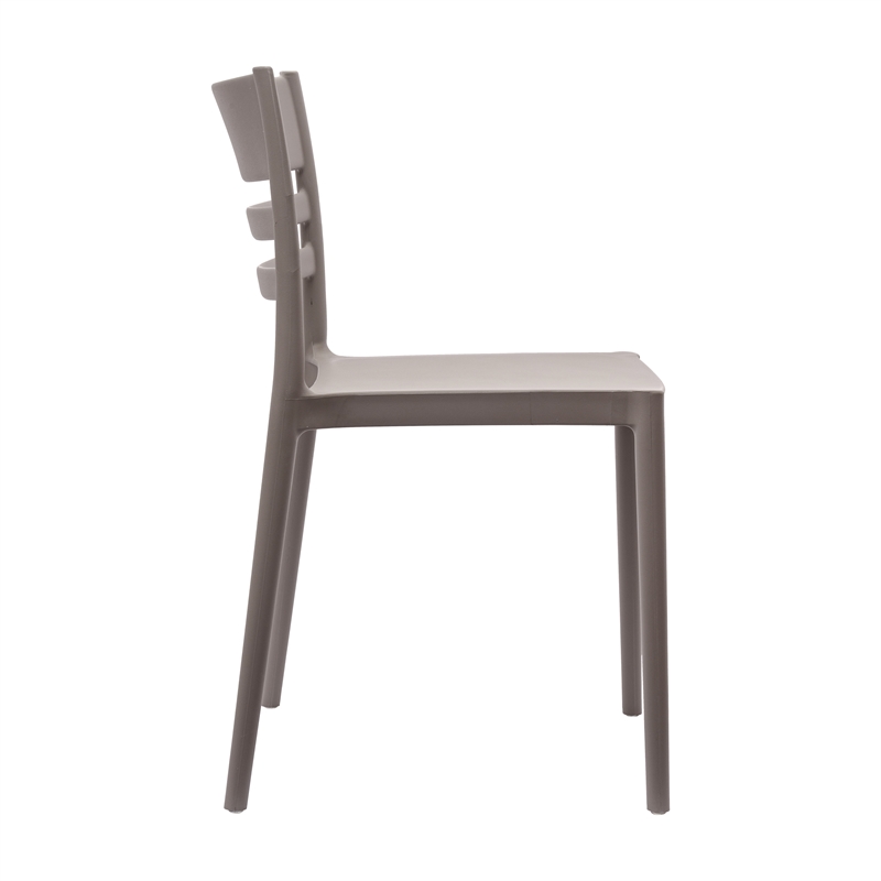 Commercial All-Weather Gray Resin Patio Stack Chair with Slatted Backrest