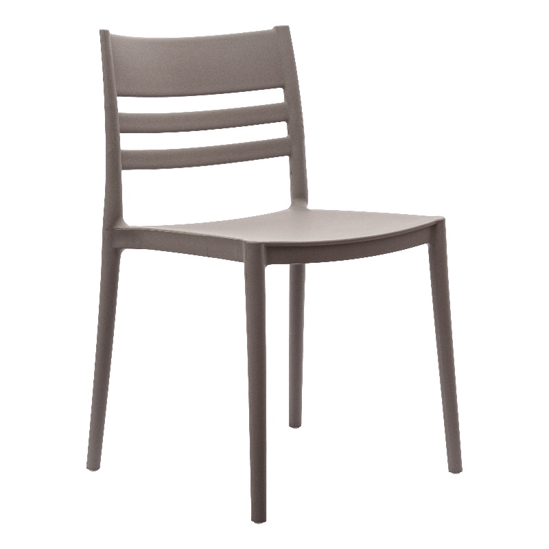 Commercial All-Weather Gray Resin Patio Stack Chair with Slatted Backrest