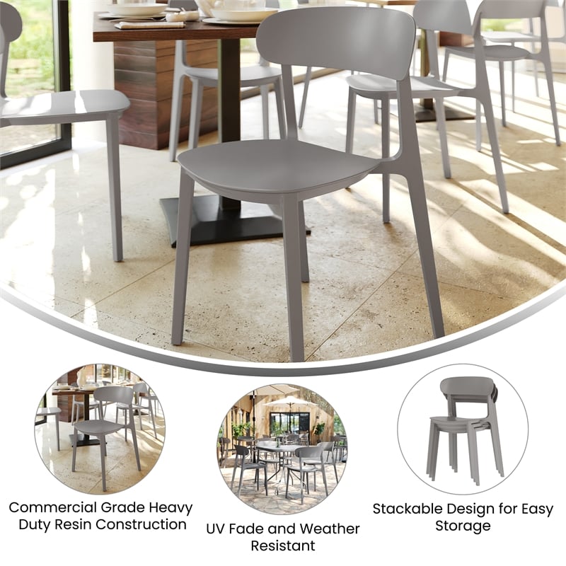 Commercial All-Weather Gray Resin Patio Stack Chair with Contoured Backrest