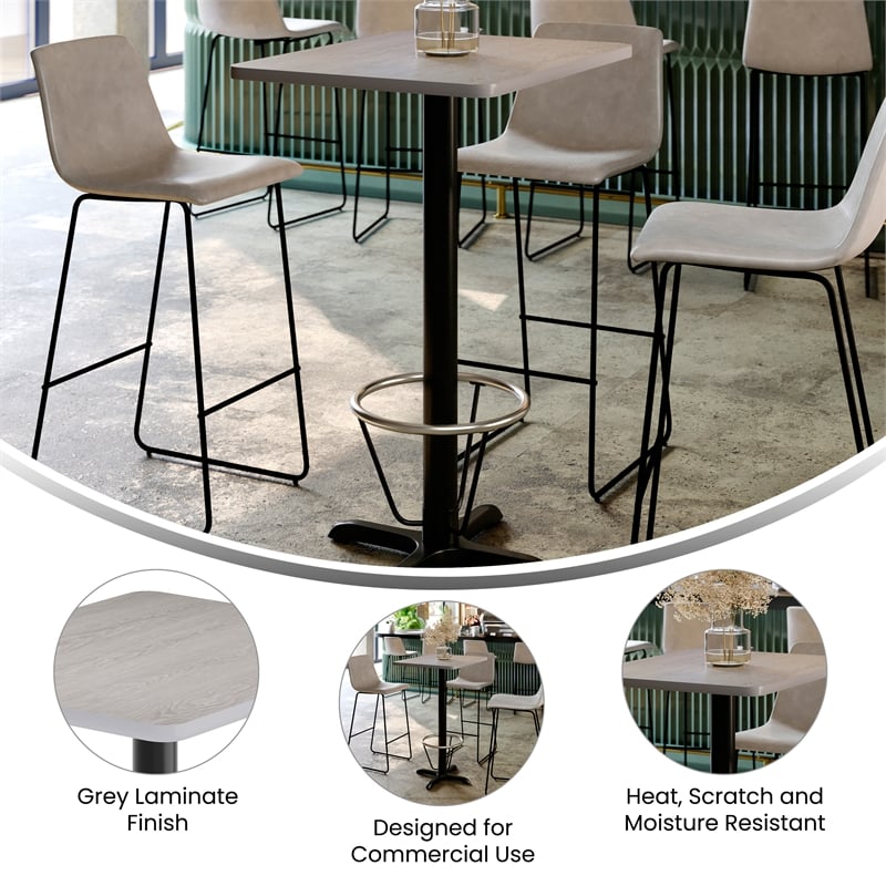 Commercial Gray Dining Table Top 22x22 Bar Height Base & Footring- 24