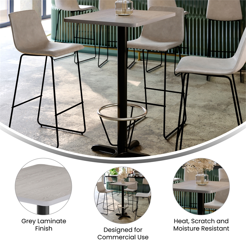 Commercial Gray Dining Table Top 22x22 Bar Height Base & Footring- 24