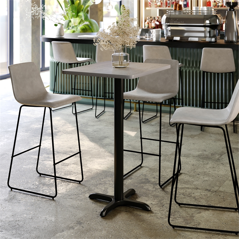 Commercial Gray Dining Table Top with Black Bar Height 
