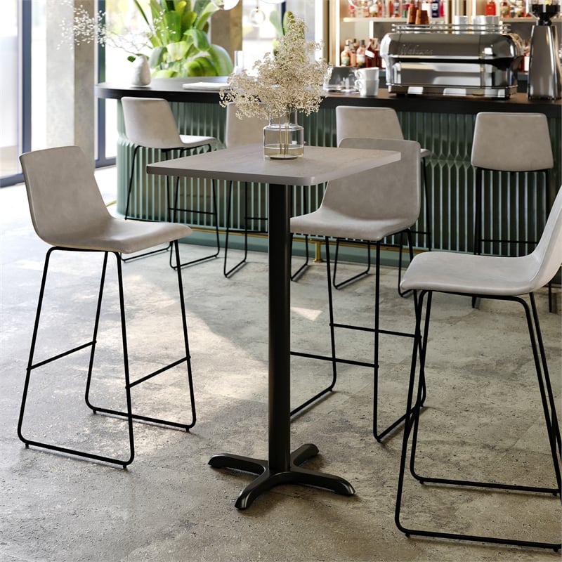 Commercial Gray Dining Table Top with Black Bar Height 