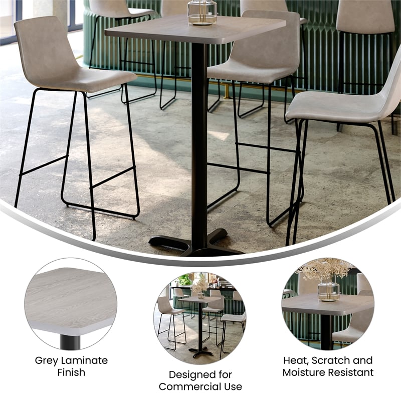Commercial Gray Dining Table Top with Black Bar Height 