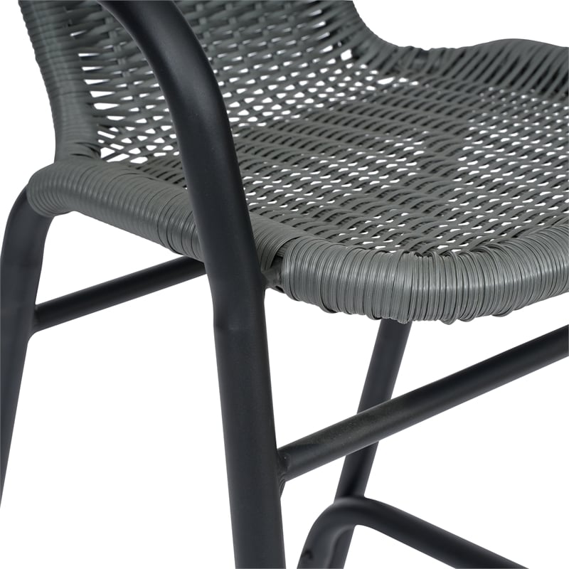 Commercial Indoor-Outdoor Rattan Restaurant Barstool Black Frame-Gray