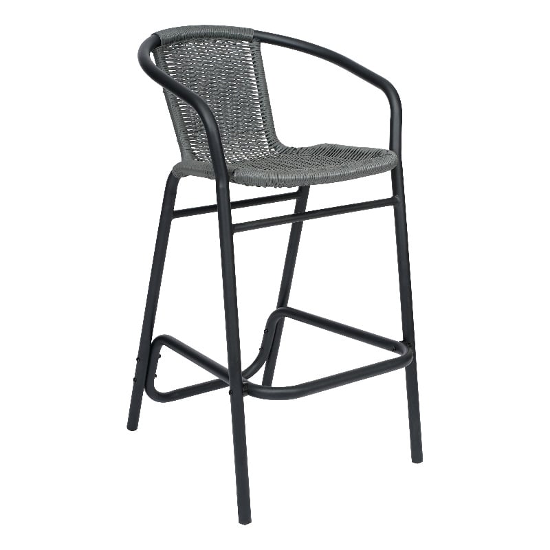 Commercial Indoor-Outdoor Rattan Restaurant Barstool Black Frame-Gray
