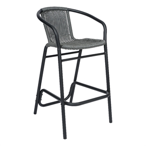 Commercial Indoor-Outdoor Rattan Restaurant Barstool Black Frame-Gray