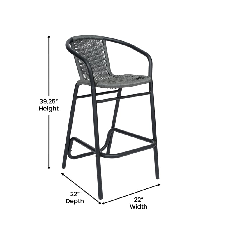 Commercial Indoor-Outdoor Rattan Restaurant Barstool Black Frame-Gray