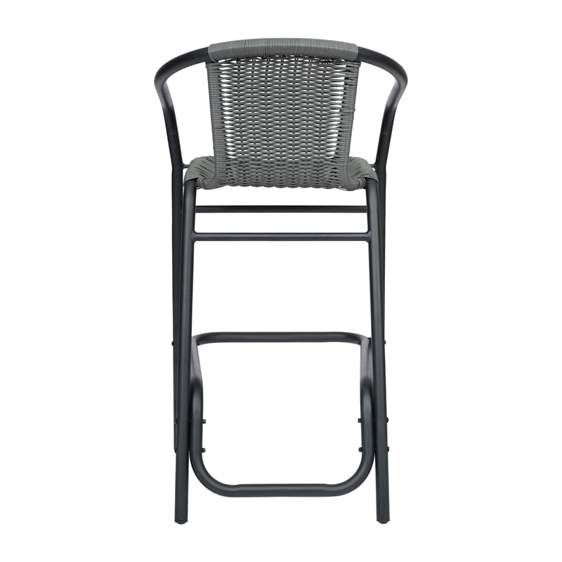 Commercial Indoor-Outdoor Rattan Restaurant Barstool Black Frame-Gray