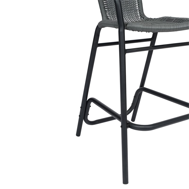Commercial Indoor-Outdoor Rattan Restaurant Barstool Black Frame-Gray